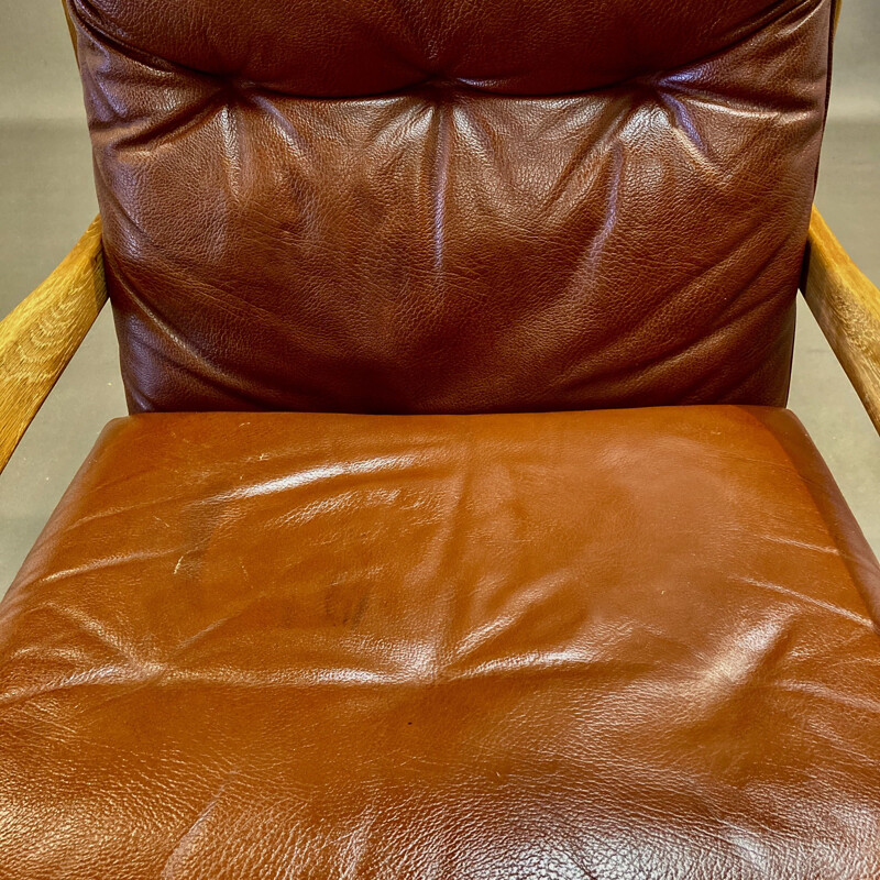 Vintage Armchair and ottoman leather 1950's