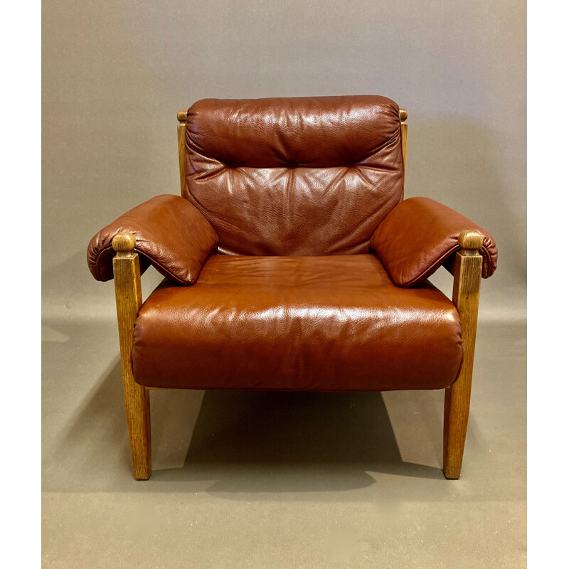 Vintage Armchair and ottoman leather 1950's