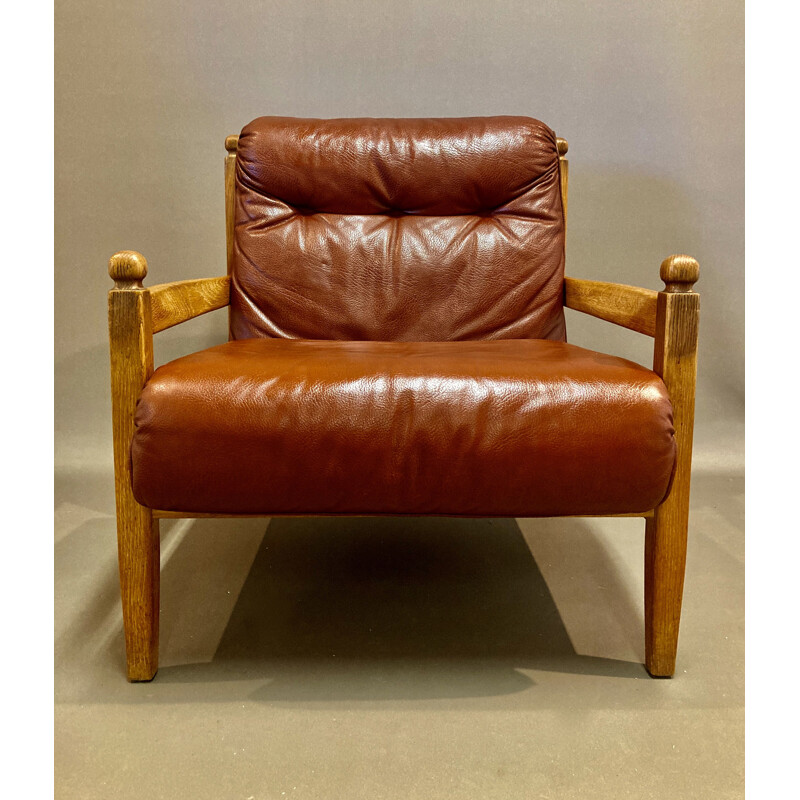 Vintage Armchair and ottoman leather 1950's