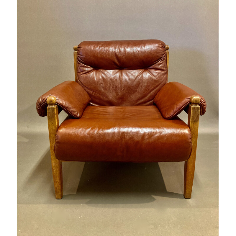 Vintage leather armchair Oak 1950