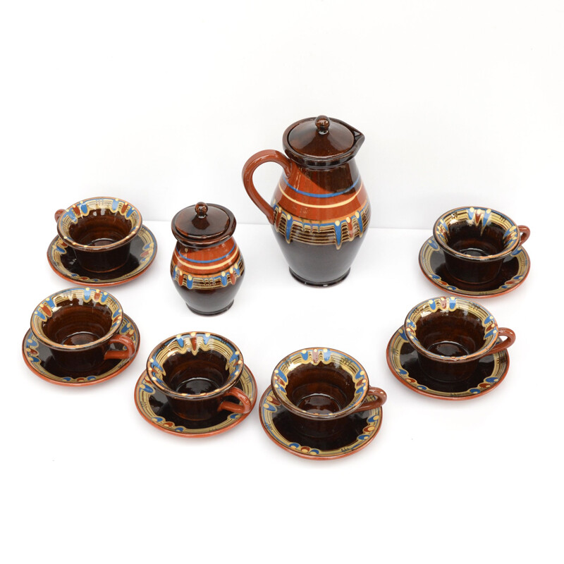 Vintage coffee service,Stoneware  Bulgaria 1970s