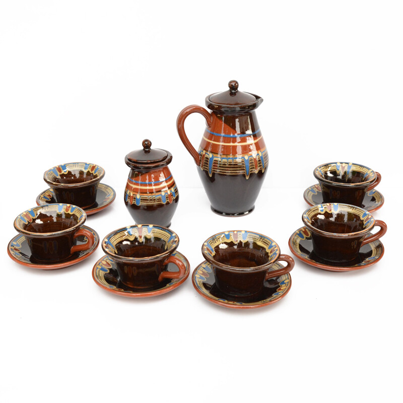 Vintage coffee service,Stoneware  Bulgaria 1970s