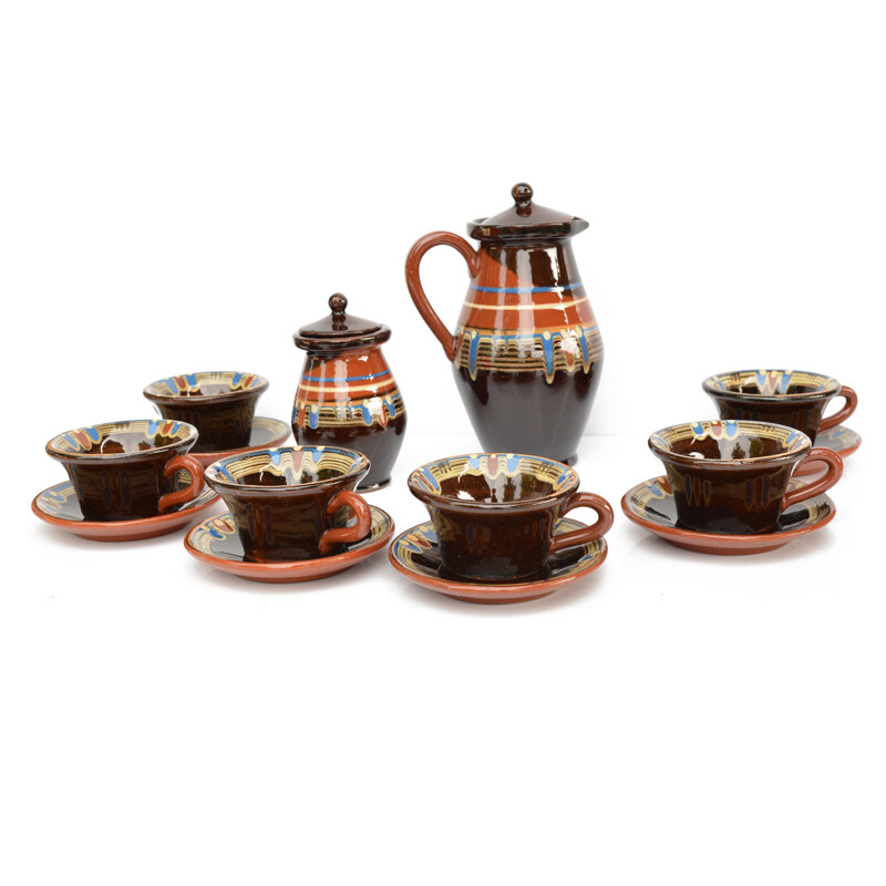 Vintage coffee service,Stoneware  Bulgaria 1970s