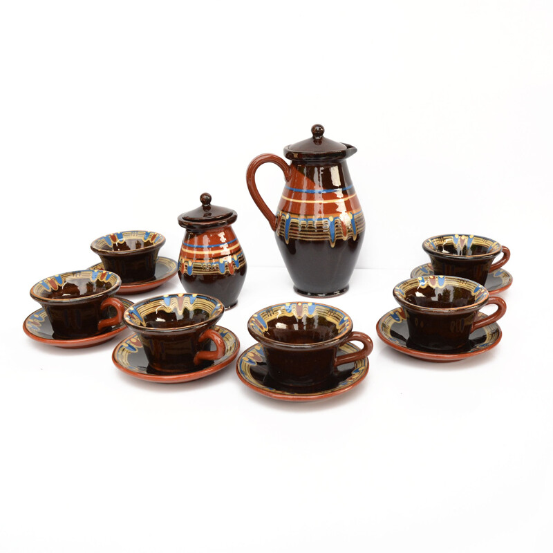 Vintage coffee service,Stoneware  Bulgaria 1970s