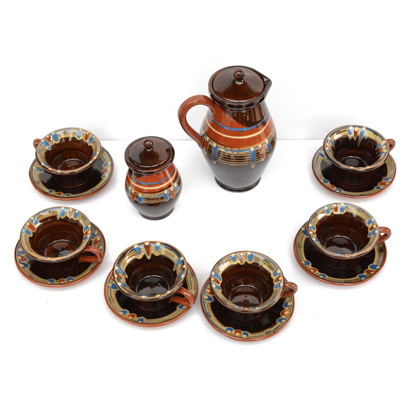 Vintage coffee service,Stoneware  Bulgaria 1970s