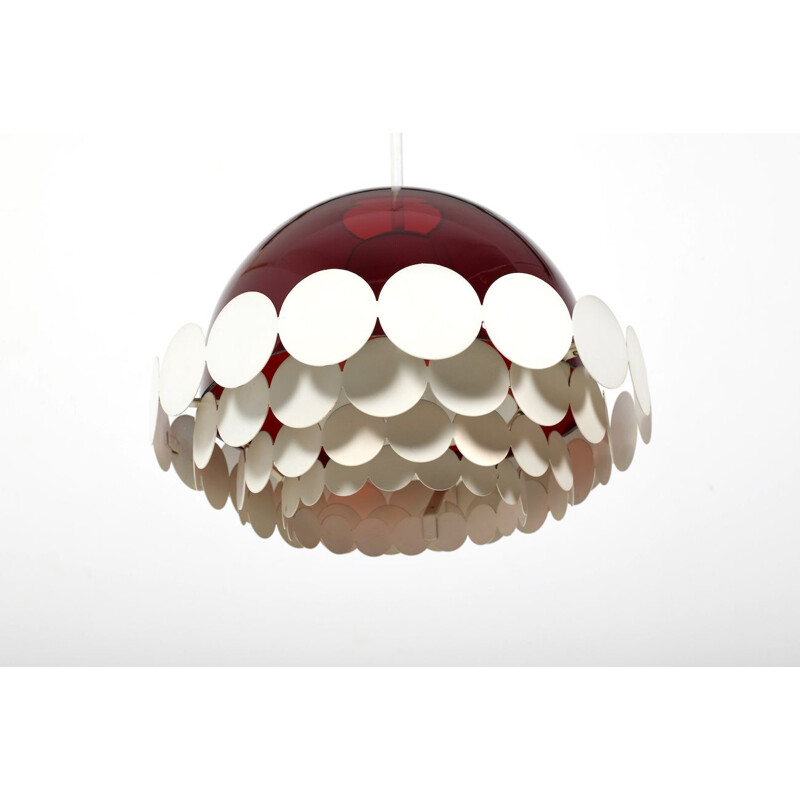 Vintage Doria Pendant Light with Burgundy-Red Glass Lampshade 1960s