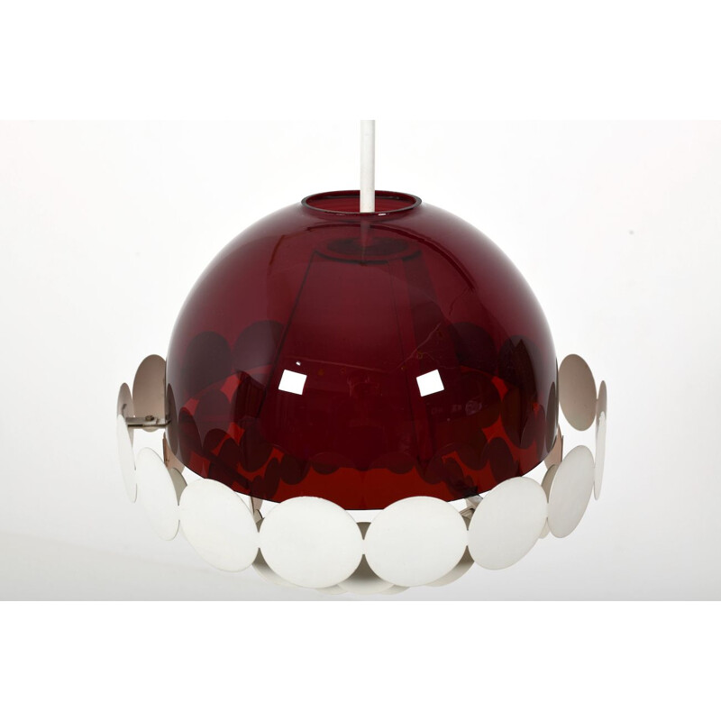 Vintage Doria Pendant Light with Burgundy-Red Glass Lampshade 1960s