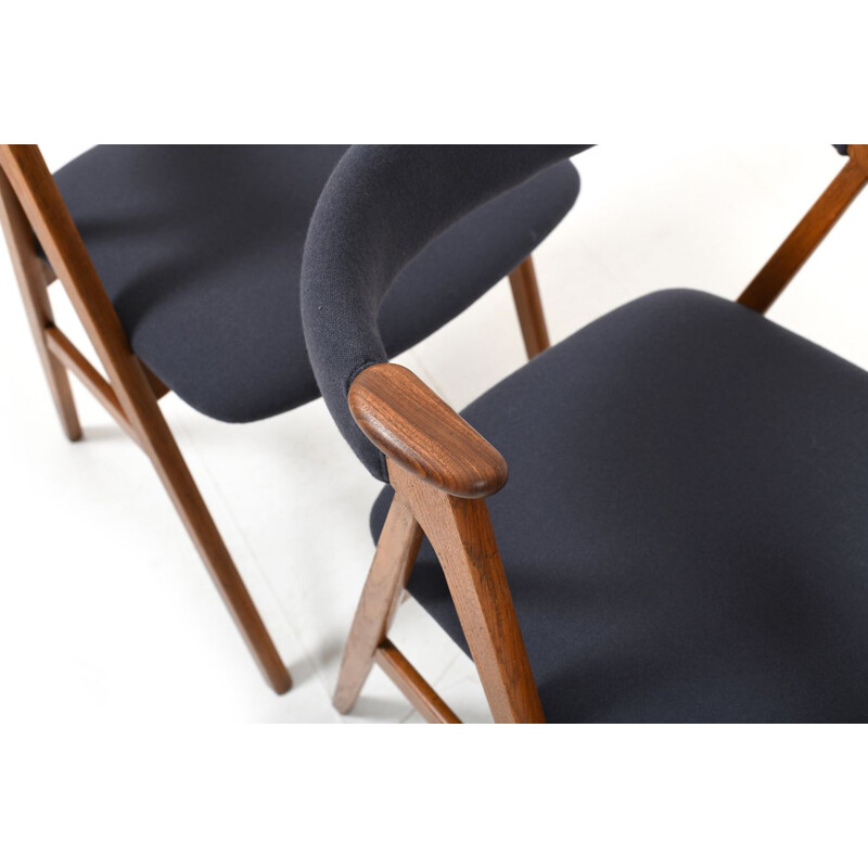 Set of 4 Mid Century Dining Chairs in Oak and Teak. New Upholstered Danish 1955