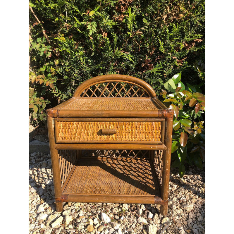 Pair of vintage rattan bedside tables 1980