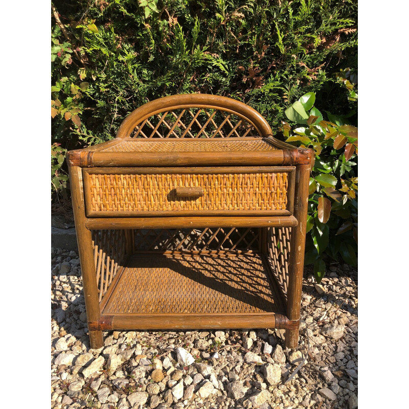 Pair of vintage rattan bedside tables 1980