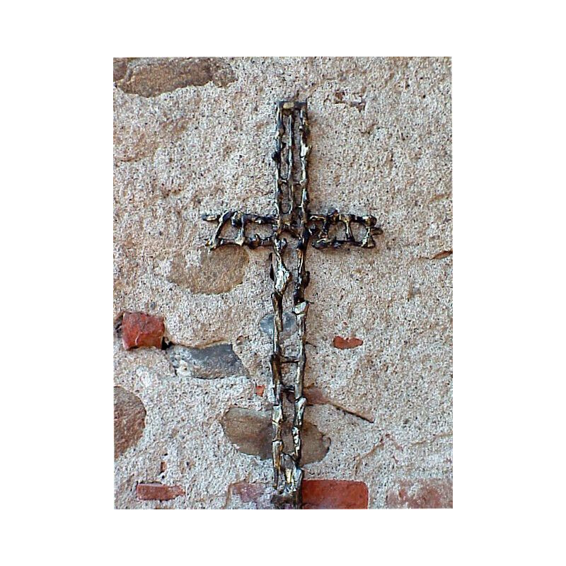 Vintage crucifix unique work Attilio Biancardi sculpture in iron Italy 1970 