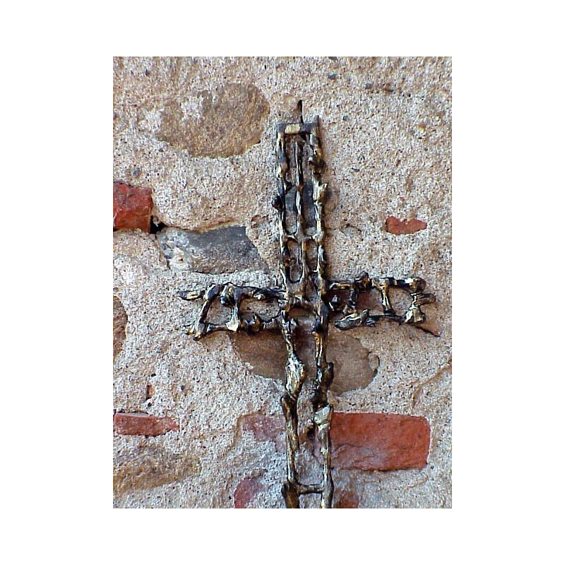 Vintage crucifix unique work Attilio Biancardi sculpture in iron Italy 1970 