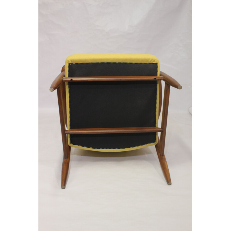 Paire fauteuils vintage GFM-87 Juliusz Kedziorek tissu jaune 1960