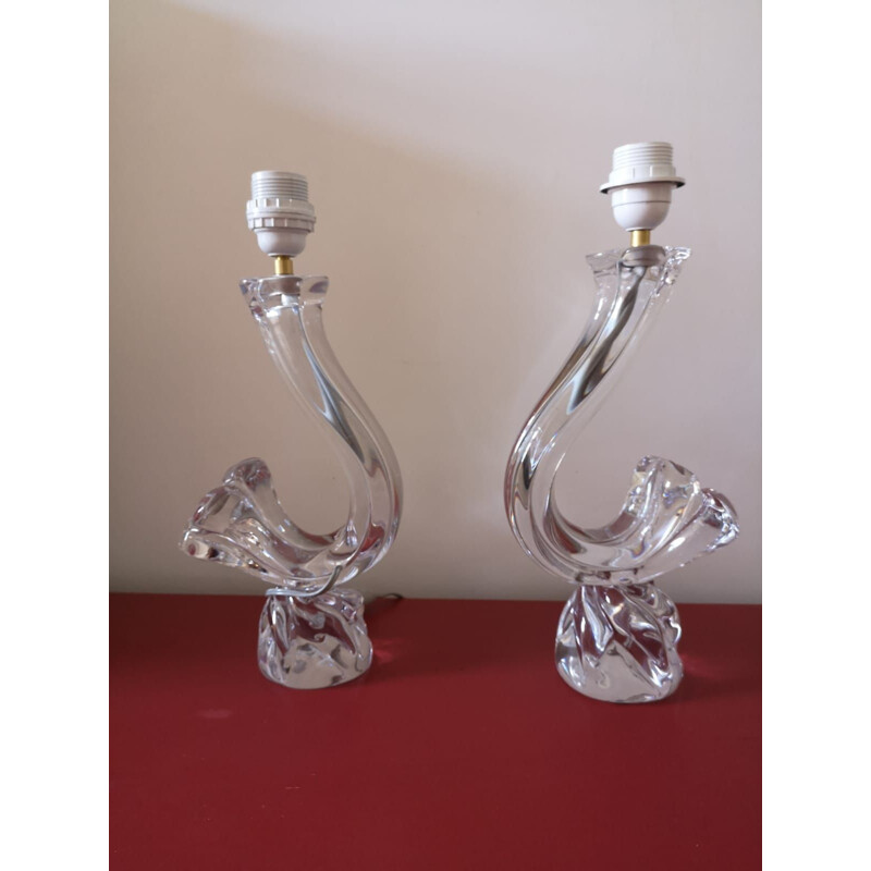 Pair of vintage crystal pendant lamp bases by Daum, 1960