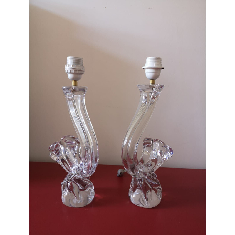 Pair of vintage crystal pendant lamp bases by Daum, 1960
