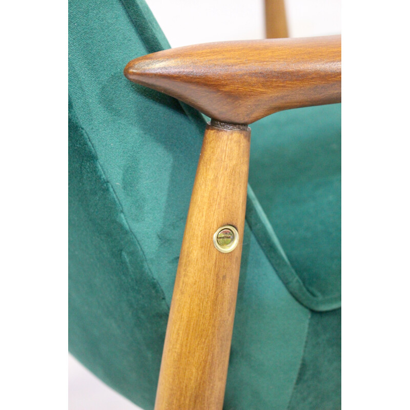 Paire fauteuils vintage GFM-87 Juliusz Kedziorek tissu velours vert 1960