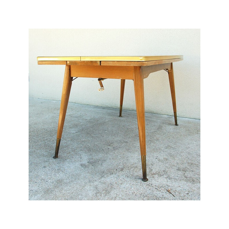 Table vintage en bois clair, réglable en hauteur - années 60