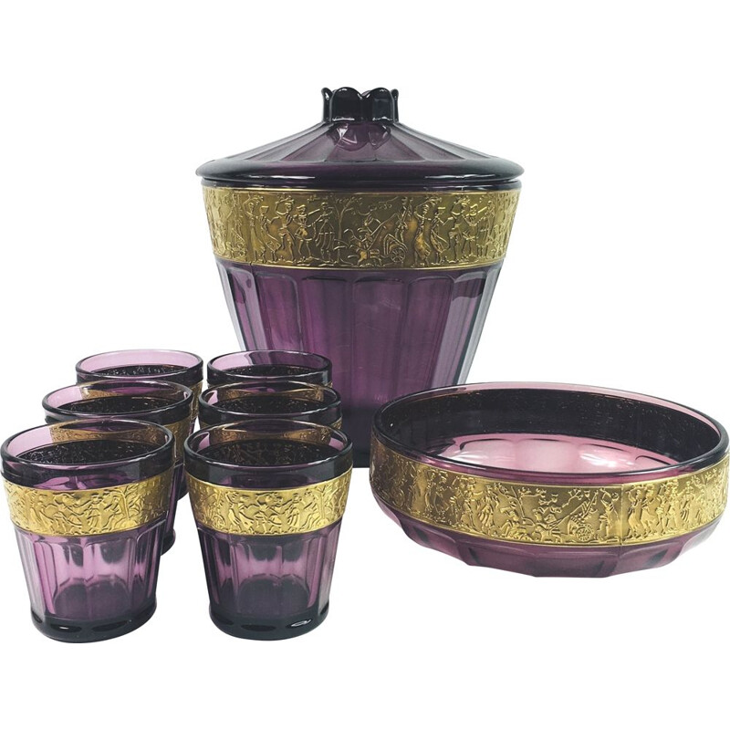 Vintage Amethyst Glass Set Art Deco  by Walther and Sohne, Germany 1950s