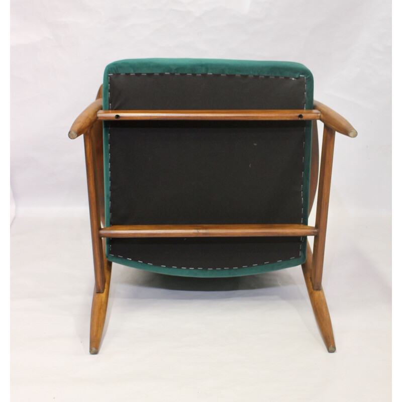 Vintage armchairs GFM-87 Juliusz Kedziorek green velvet fabric 1960