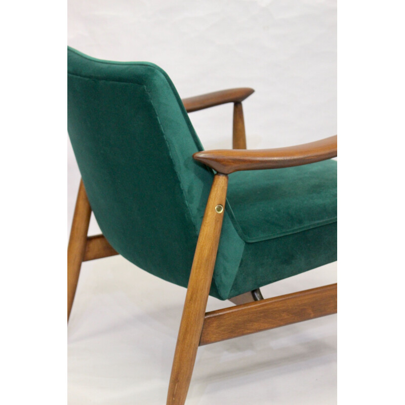 Vintage armchairs GFM-87 Juliusz Kedziorek green velvet fabric 1960