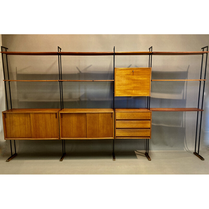 Vintage  modular shelving unit teak and metal Scandinavian 1950's
