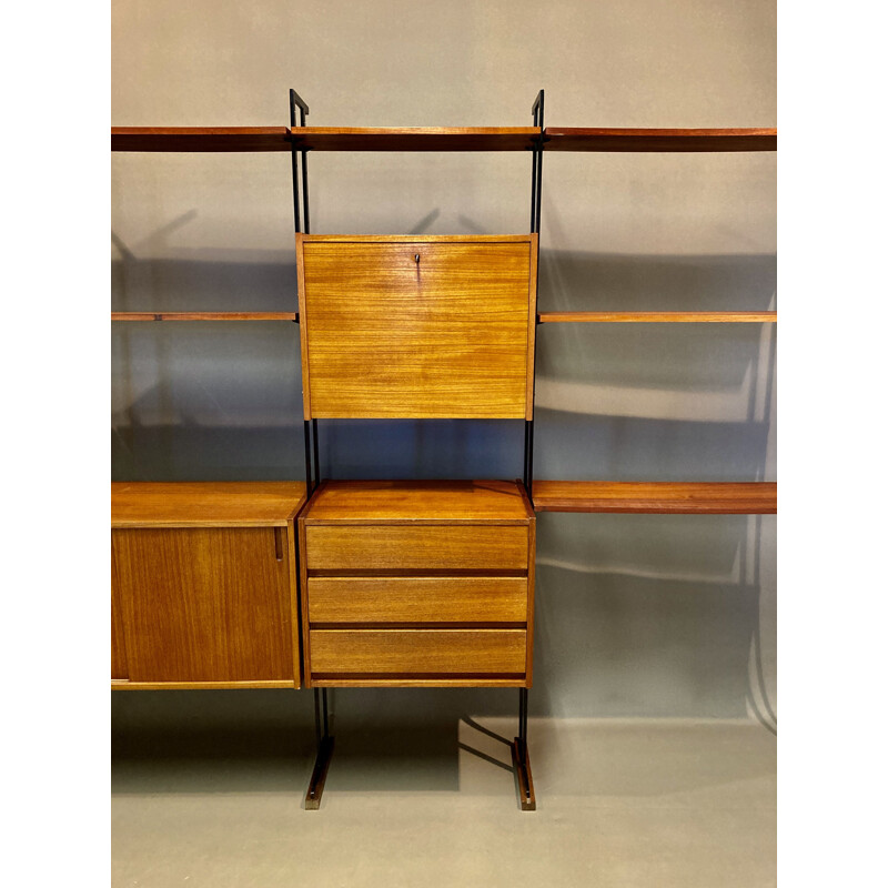 Vintage  modular shelving unit teak and metal Scandinavian 1950's