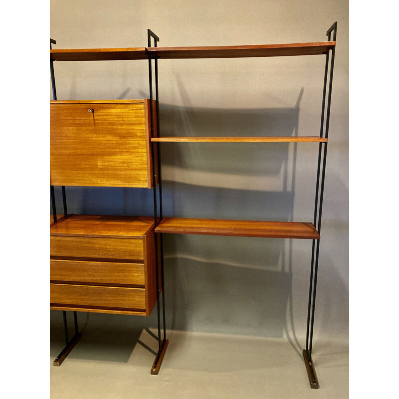 Vintage  modular shelving unit teak and metal Scandinavian 1950's