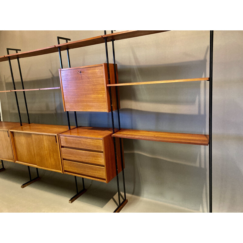 Vintage  modular shelving unit teak and metal Scandinavian 1950's