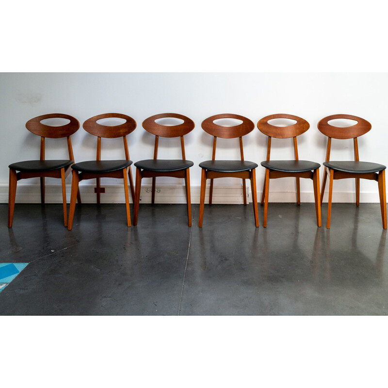 Vintage table and set of 6 chairs by Roger Landault for Sentou France