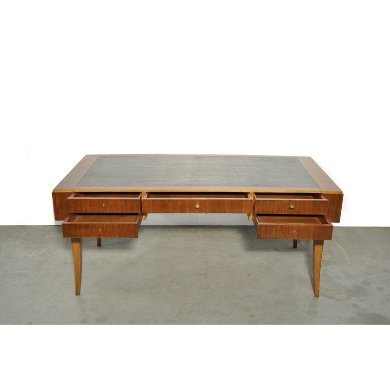 Large vintage teak management desk with leather italy 1960s