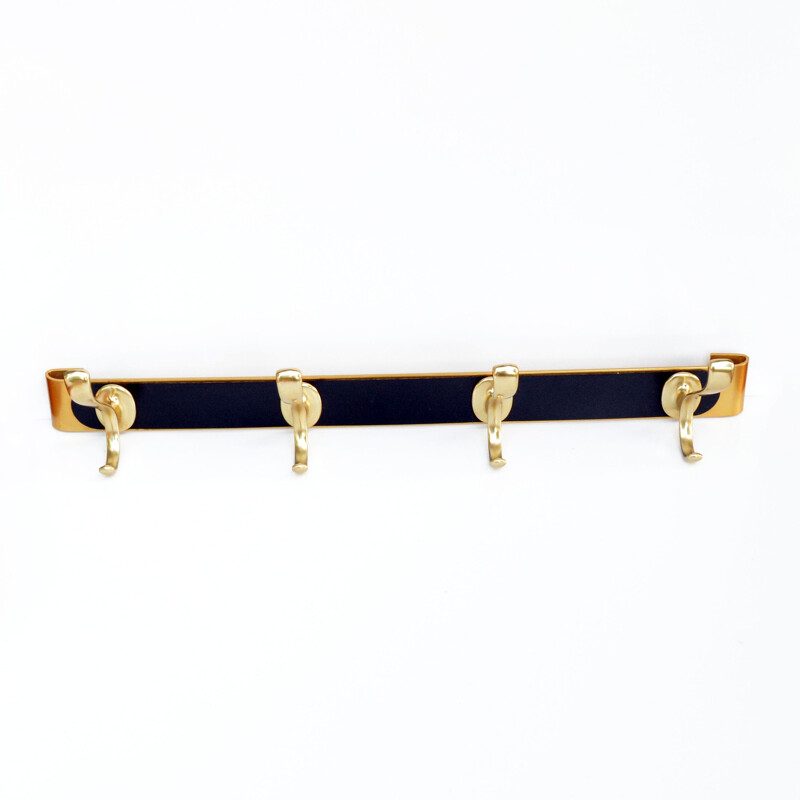 Vintage Brass and wood wall hanger designed by H. Baller Austria, 1960s