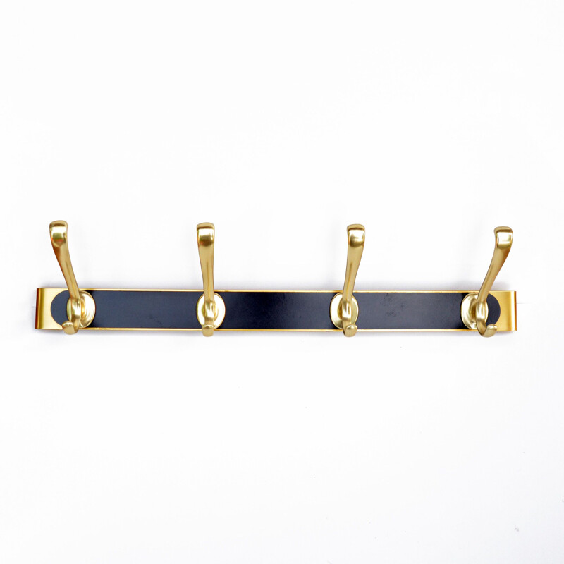 Vintage Brass and wood wall hanger designed by H. Baller Austria, 1960s