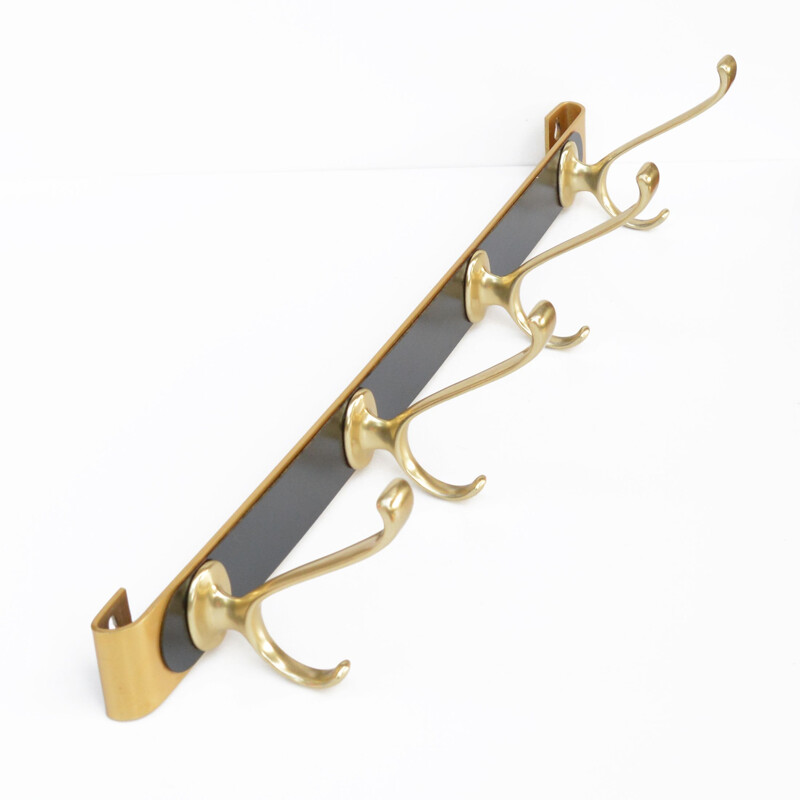 Vintage Brass and wood wall hanger designed by H. Baller Austria, 1960s