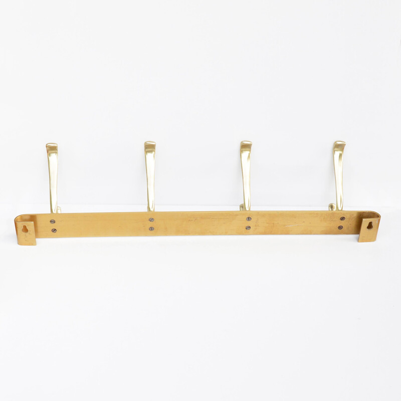Vintage Brass and wood wall hanger designed by H. Baller Austria, 1960s
