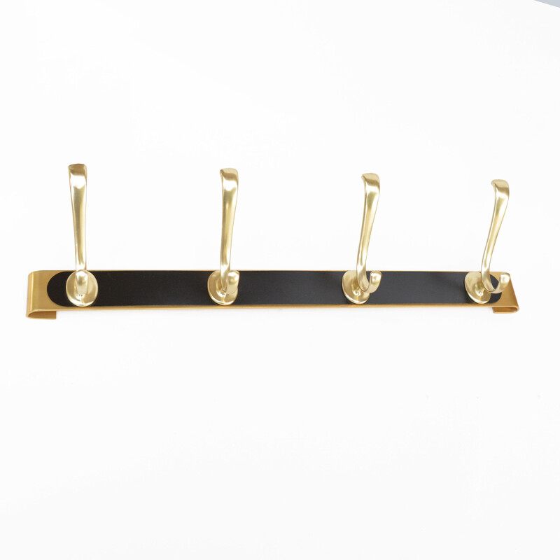 Vintage Brass and wood wall hanger designed by H. Baller Austria, 1960s