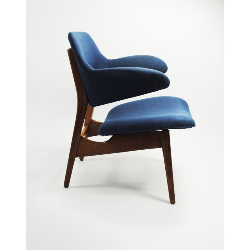 Wébé blue armchair in teak, Louis VAN TEEFFELEN - 1960s