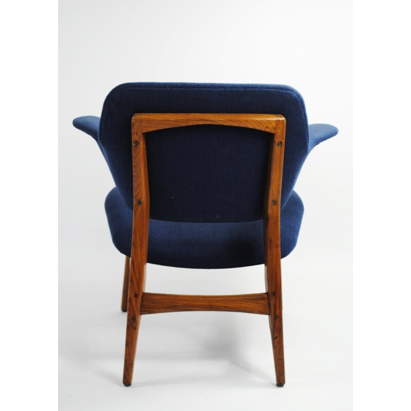 Wébé blue armchair in teak, Louis VAN TEEFFELEN - 1960s