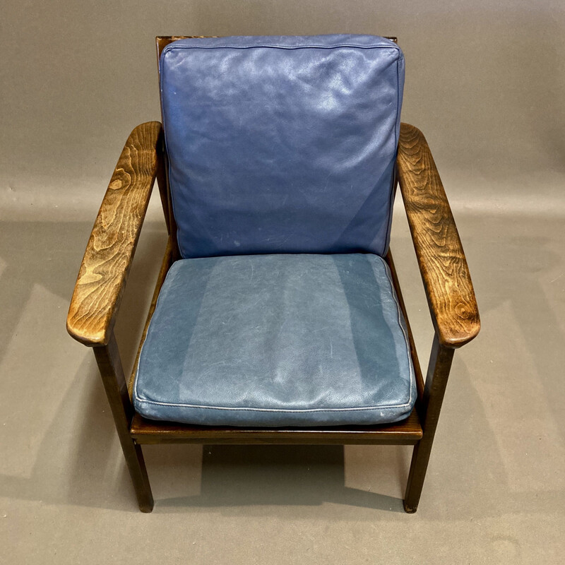 Vintage leather armchair Scandinavian 1950