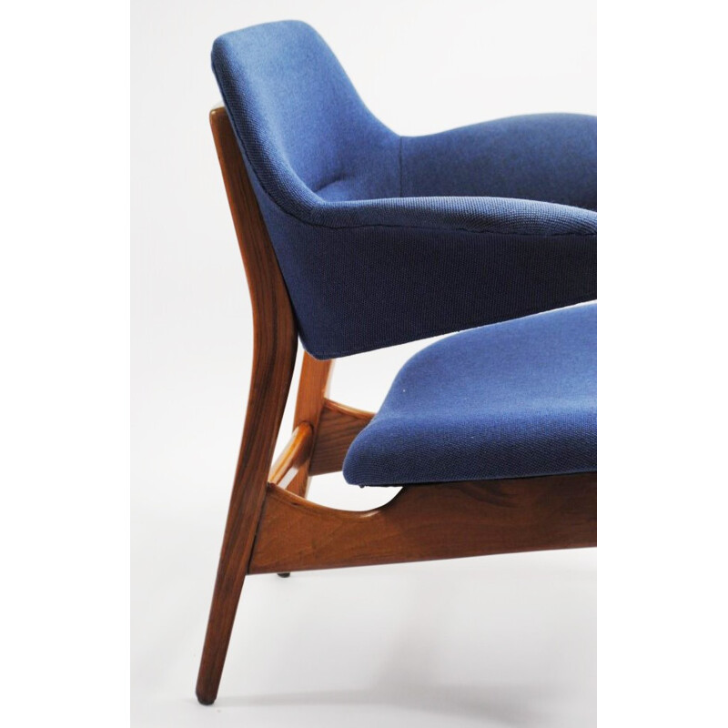 Wébé blue armchair in teak, Louis VAN TEEFFELEN - 1960s