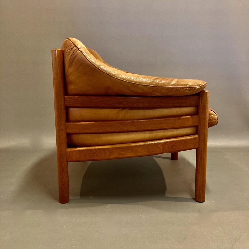 Vintage teak and Scandinavian leather armchair 1950