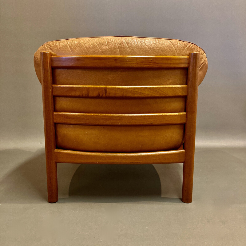 Vintage teak and Scandinavian leather armchair 1950