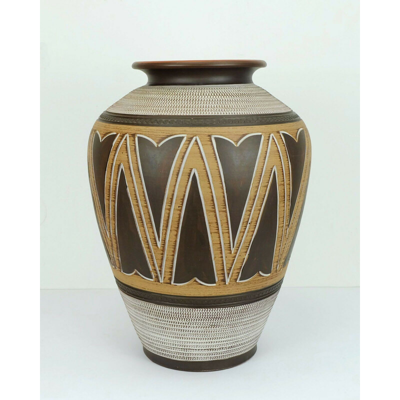 Vase de sol vintage avec décor abstrait de sgraffites 1950