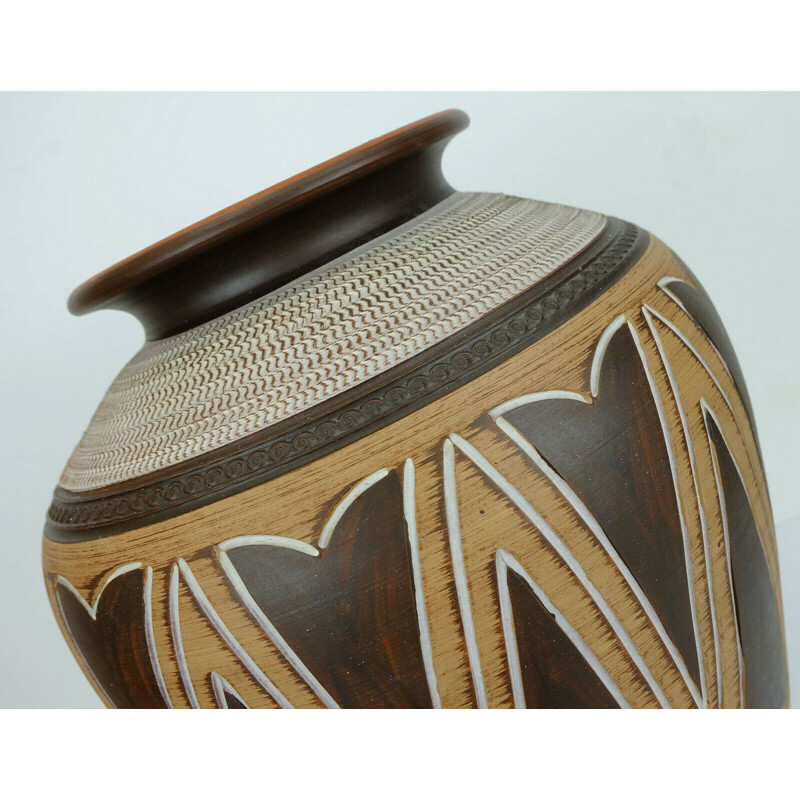 Mid century Floor Vase with abstract sgraffito decor 1950