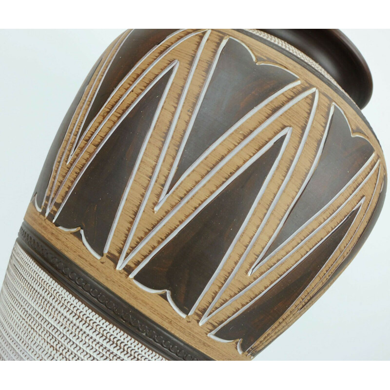 Mid century Floor Vase with abstract sgraffito decor 1950