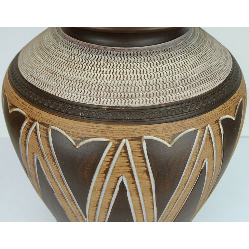 Mid century Floor Vase with abstract sgraffito decor 1950