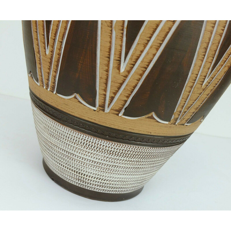 Mid century Floor Vase with abstract sgraffito decor 1950