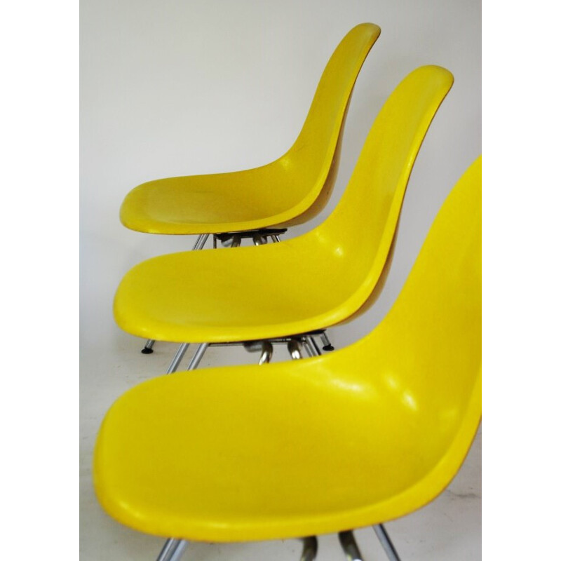 Set of 6 Herman Miller DSS chairs in yellow fiberglass, Charles and Ray EAMES - 1950s