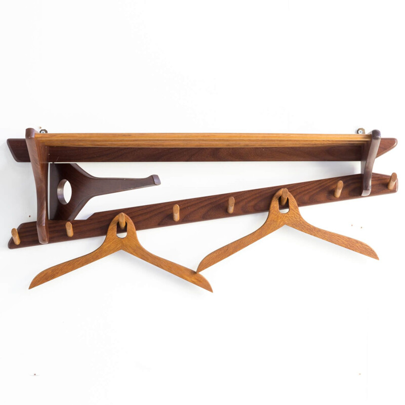 Vintage teak wall mounted coat rack for Electrimeufa 1970s