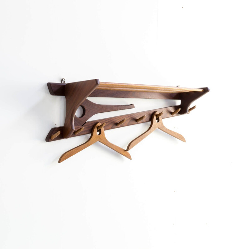 Vintage teak wall mounted coat rack for Electrimeufa 1970s