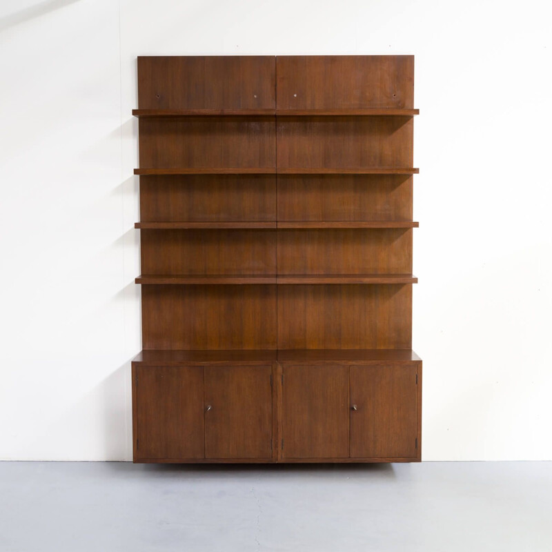 Pair of Dark wood storage cabinet wall unit Swiss 1970s